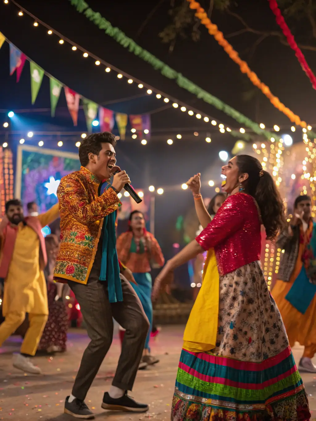 A diverse group of people attending a cultural festival organized by ASSOCIATION FAMILIALE RURALE, showcasing music, dance, and traditional arts from various cultures.
